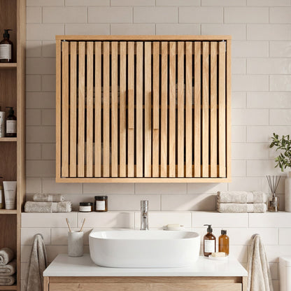 Bathroom wall cabinet DirectDeals with 2 slatted doors and 3-tier adjustable shelves in oak on Tampa Home & Garden Store