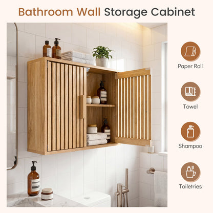 DirectDeals oak-finished wooden bathroom wall cabinet with 2 slatted doors and 3-level shelves on Tampa Home & Garden Store