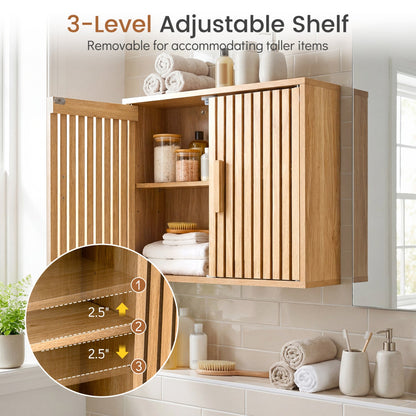 Bathroom Wall Cabinet with 2 slatted doors, oak finish, 3 adjustable shelves DirectDeals on Tampa Home & Garden Store