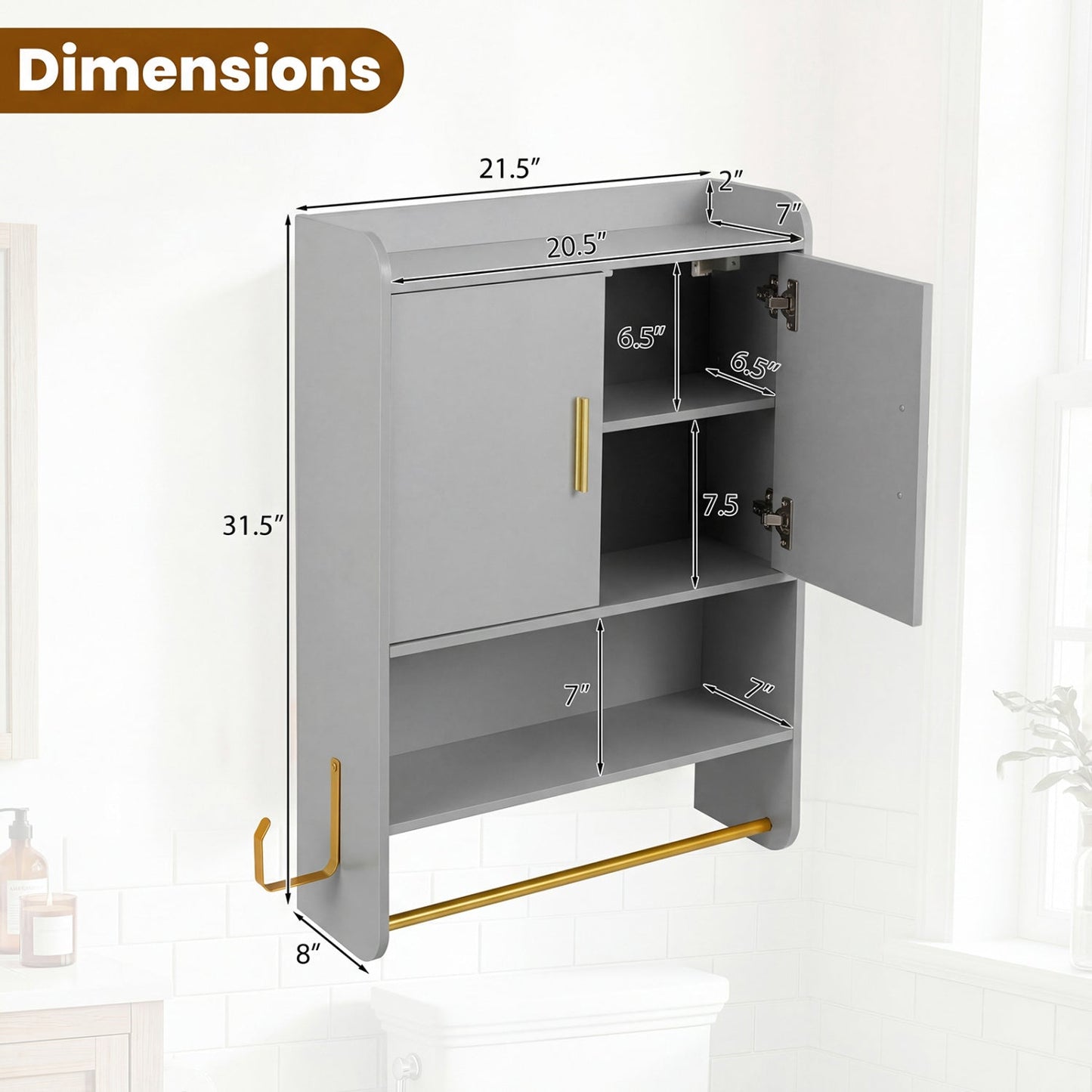Bathroom Wall Cabinet and Towel Bars Wall Mounted