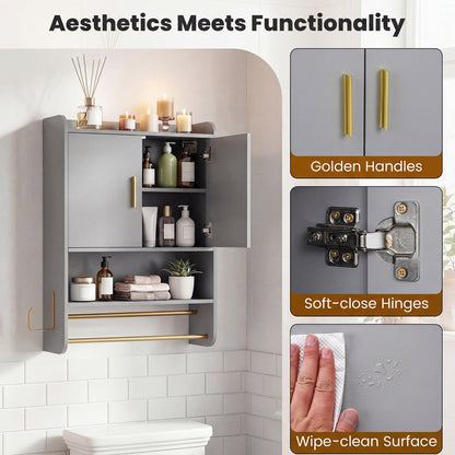 Bathroom Wall Cabinet and Towel Bars Wall Mounted