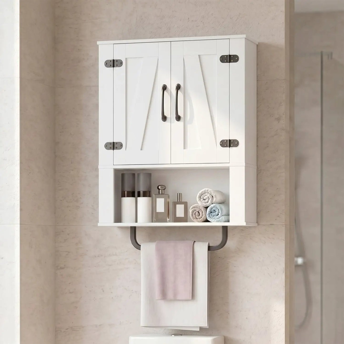 Bathroom Wall Cabinet With Barn Doors Towel Bar