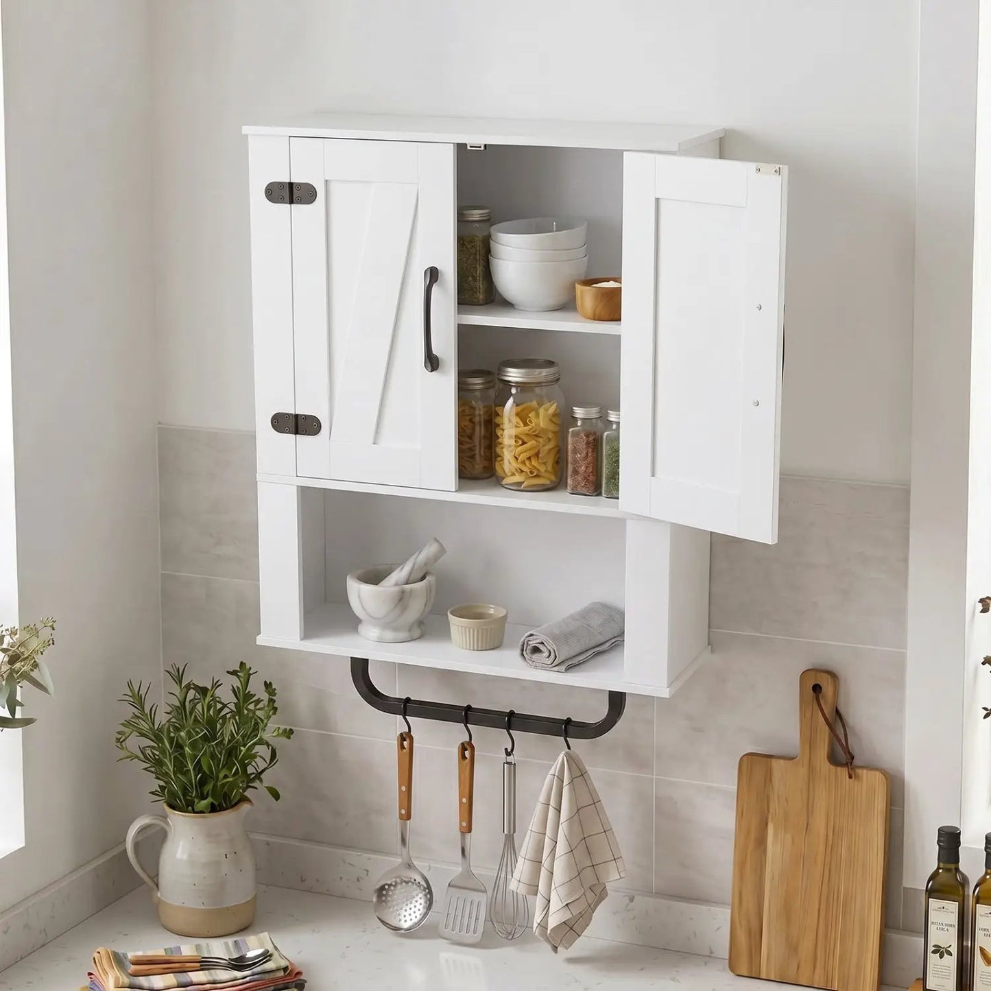 Bathroom Wall Cabinet With Barn Doors Towel Bar