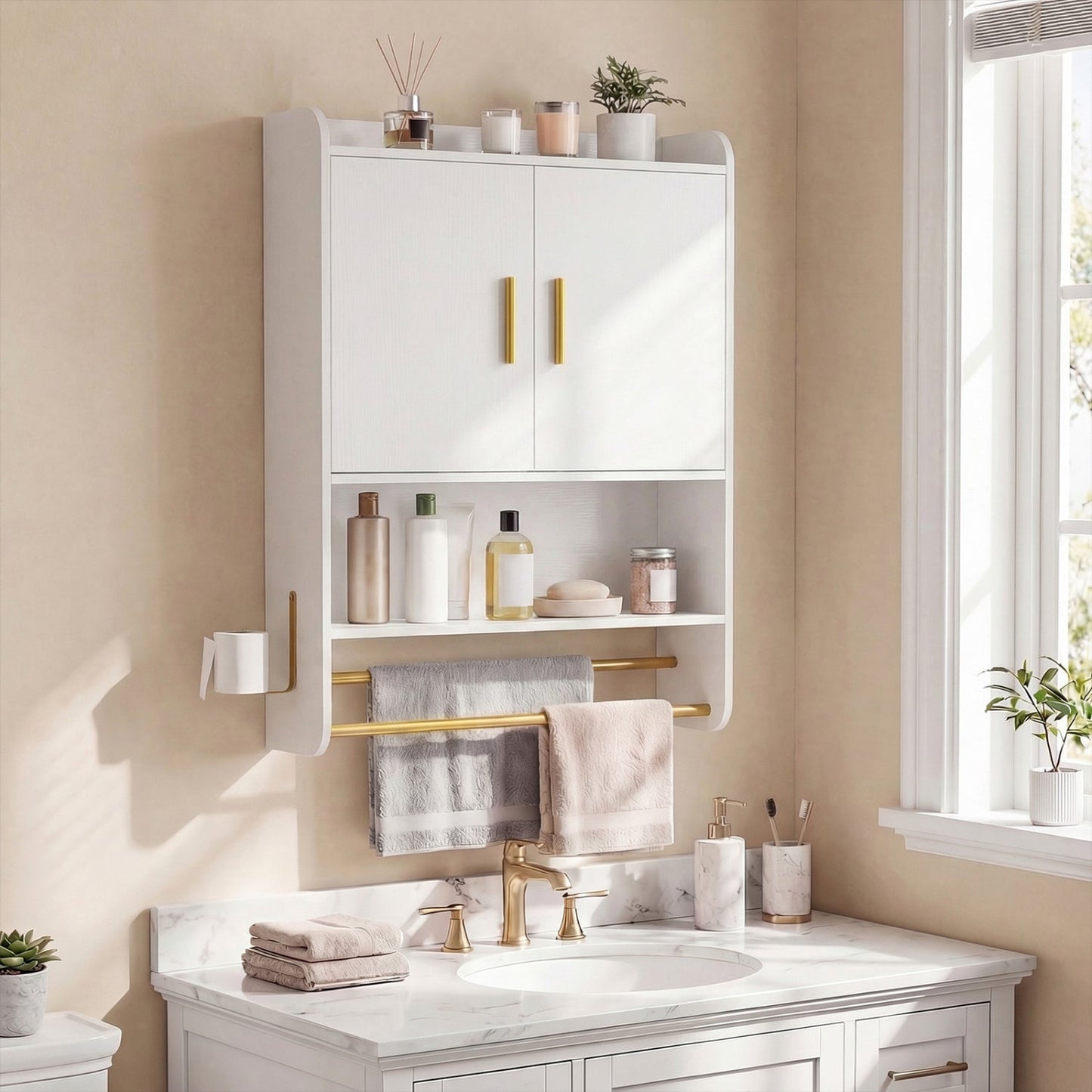 Wall Mounted Bathroom Cabinet with Towel Bars