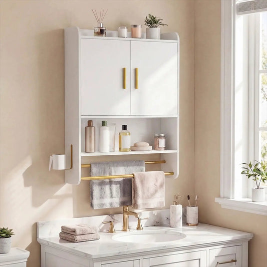 Wall Mounted Bathroom Cabinet with Towel Bars