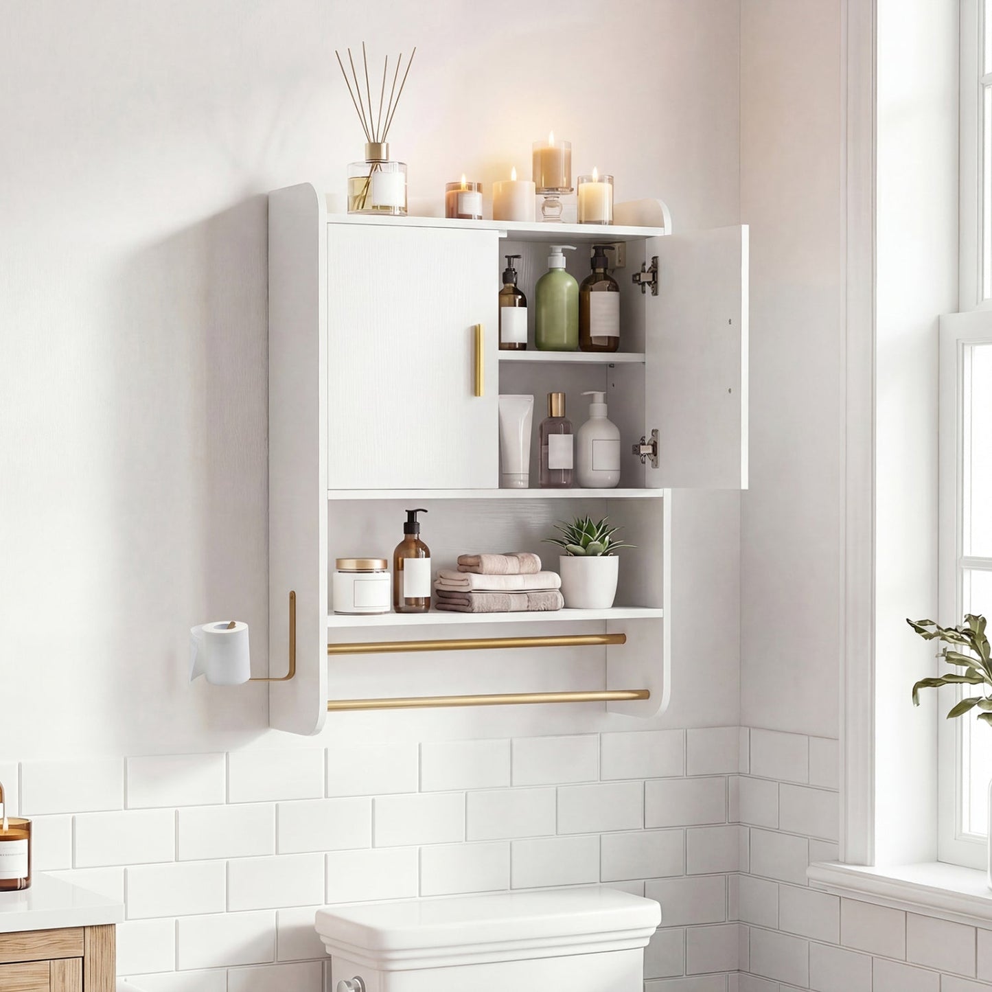 Wall Mounted Bathroom Cabinet with Towel Bars