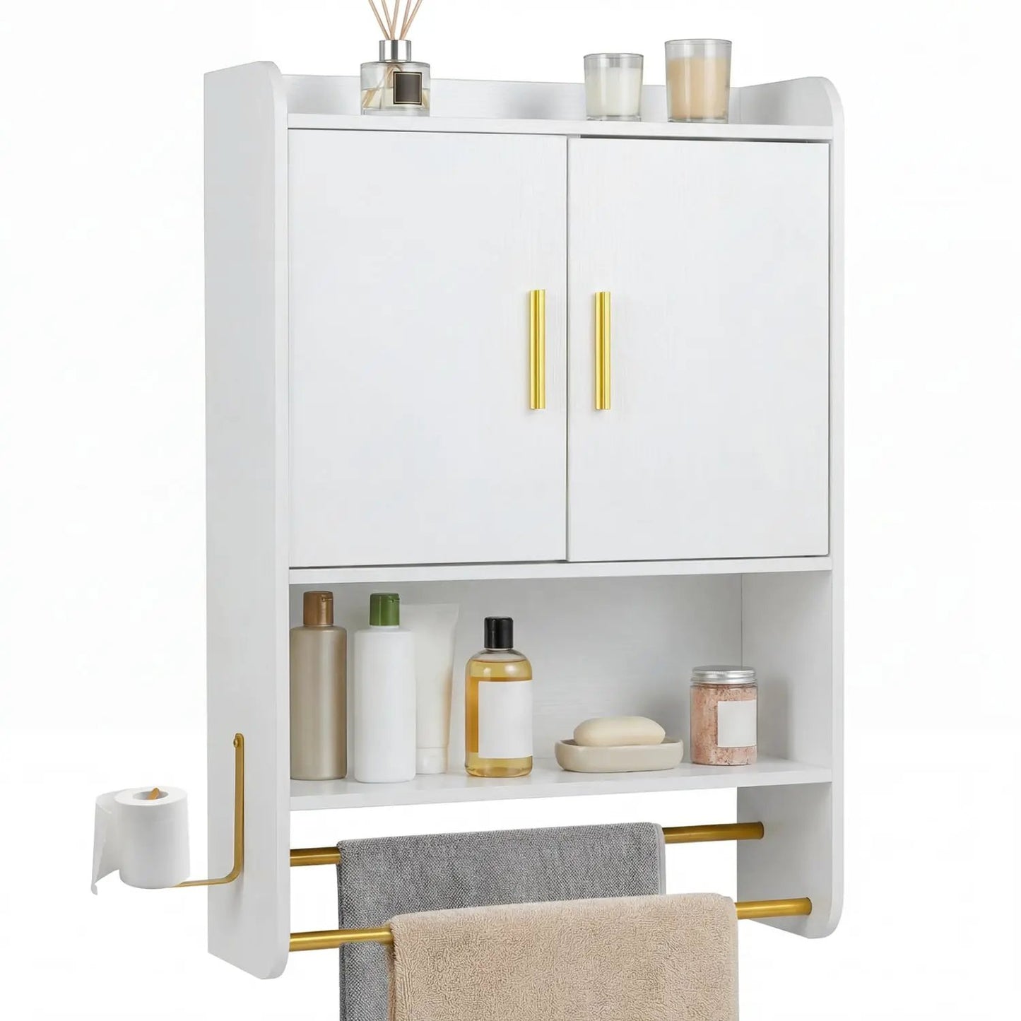 Wall Mounted Bathroom Cabinet with Towel Bars