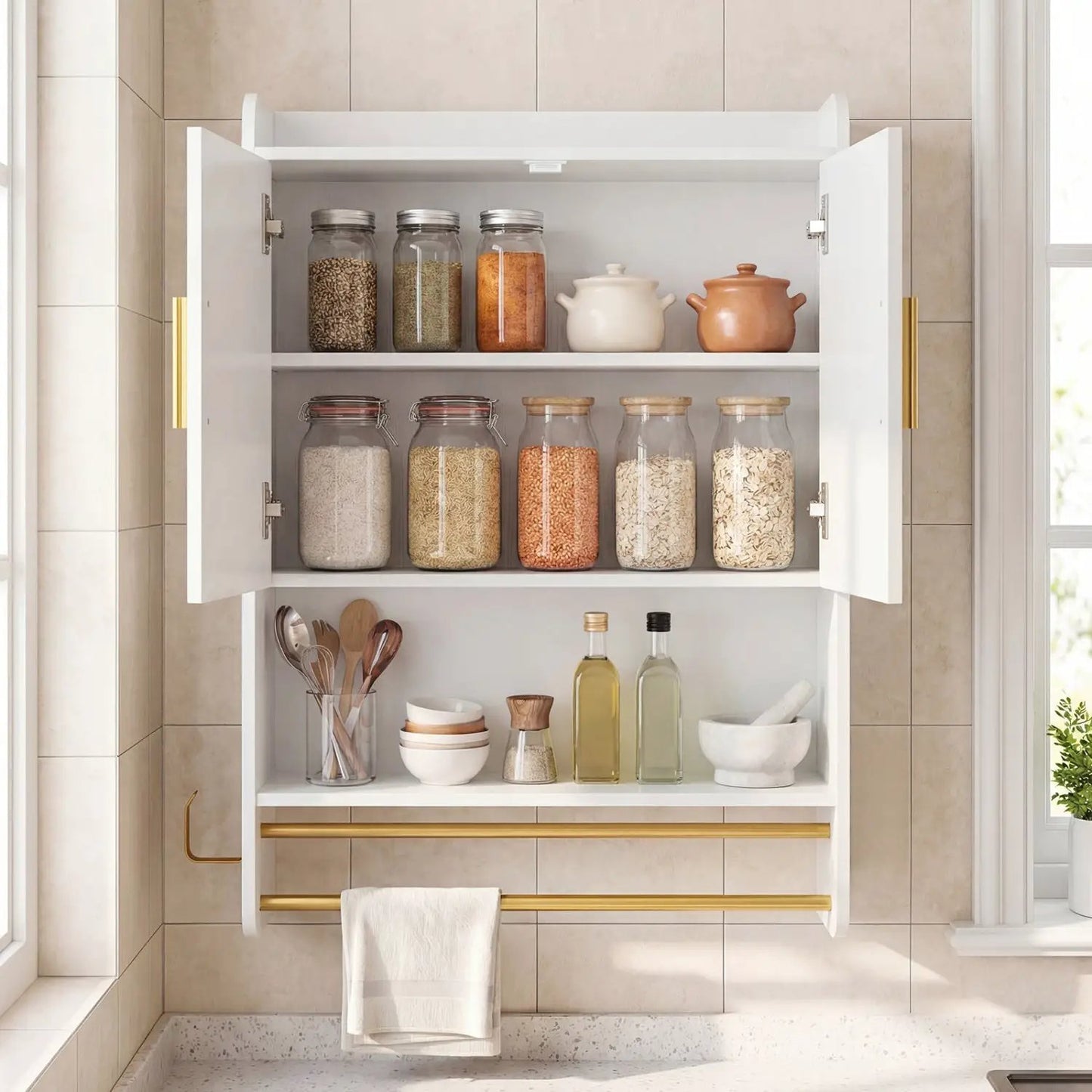 Wall Mounted Bathroom Cabinet with Towel Bars