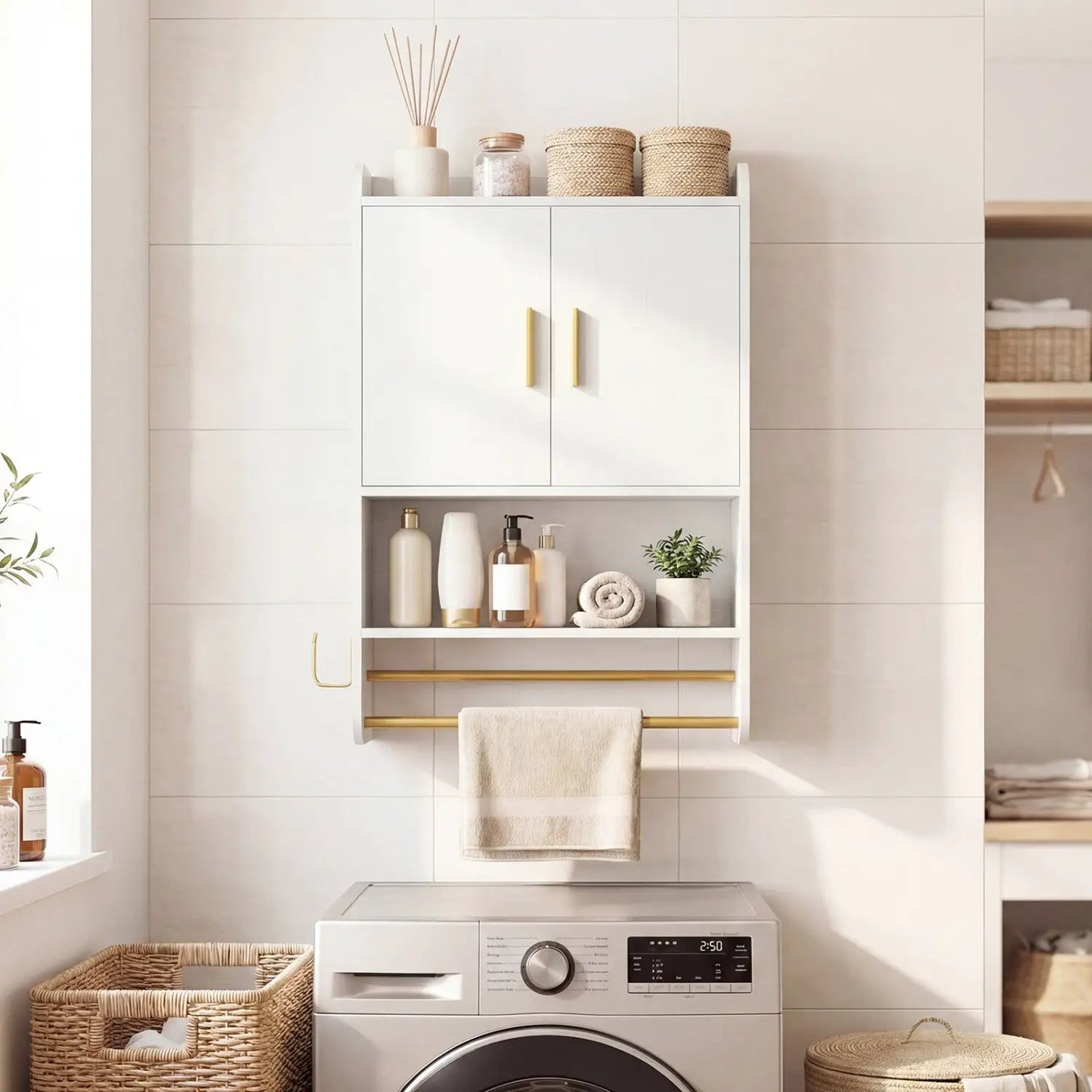 Wall Mounted Bathroom Cabinet with Towel Bars
