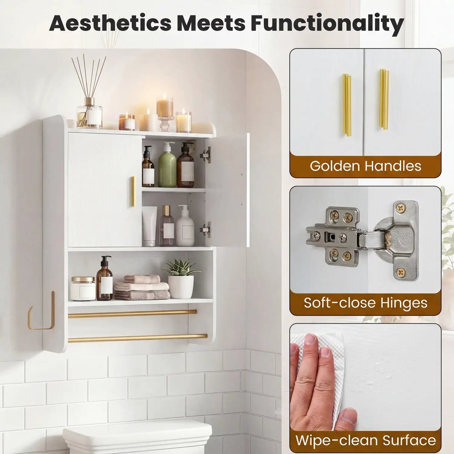 Wall Mounted Bathroom Cabinet with Towel Bars