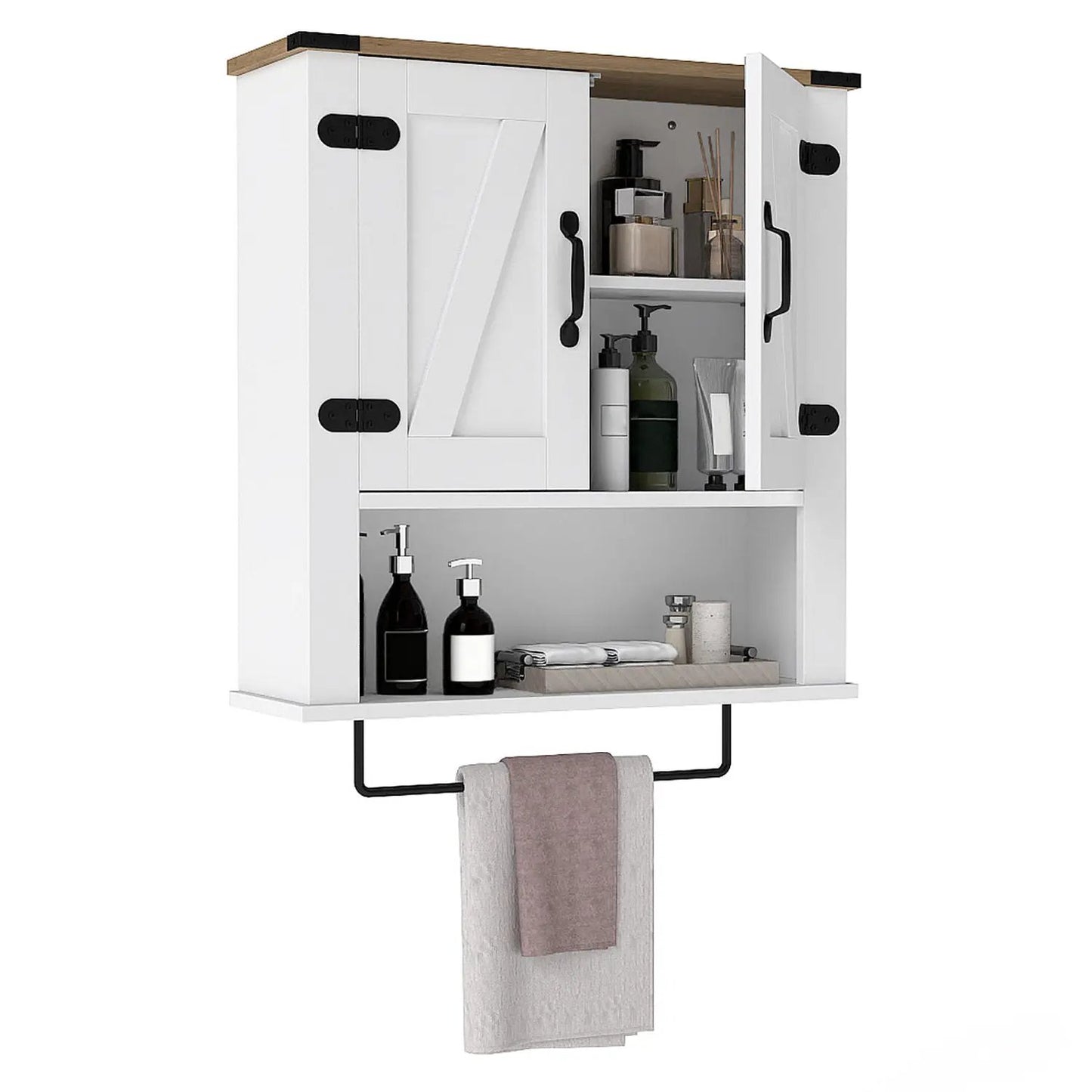 Farmhouse Wall Cabinet With Towel Bar White
