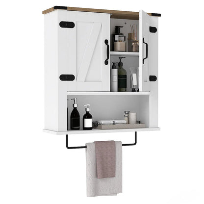 Farmhouse Wall Cabinet With Towel Bar White