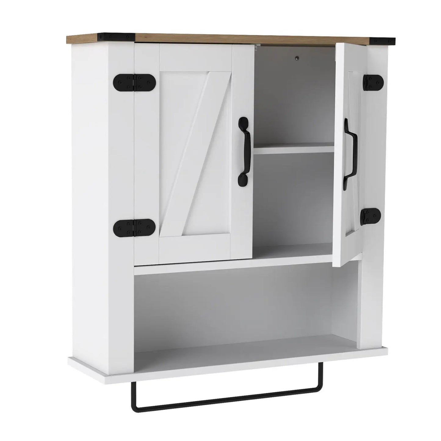 Farmhouse Wall Cabinet With Towel Bar White