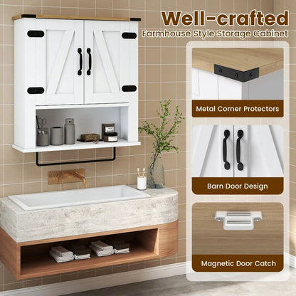 Farmhouse Wall Cabinet With Towel Bar White