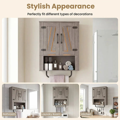 Bathroom Wall Cabinet With Barn Doors Towel Bar