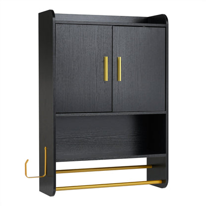 Wall mounted black bathroom cabinet with towel bars and gold hardware DirectDeals two gold door handles on Tampa Home & Garden Store