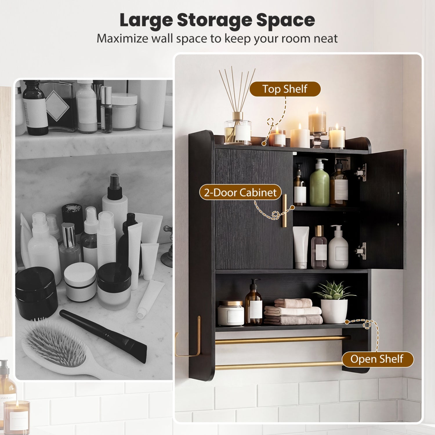 Wall Mounted Bathroom Cabinet DirectDeals, black finish with towel bars, 2-door cabinet on Tampa Home & Garden Store