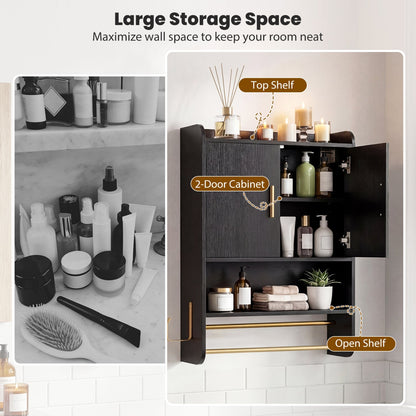 Wall Mounted Bathroom Cabinet DirectDeals, black finish with towel bars, 2-door cabinet on Tampa Home & Garden Store