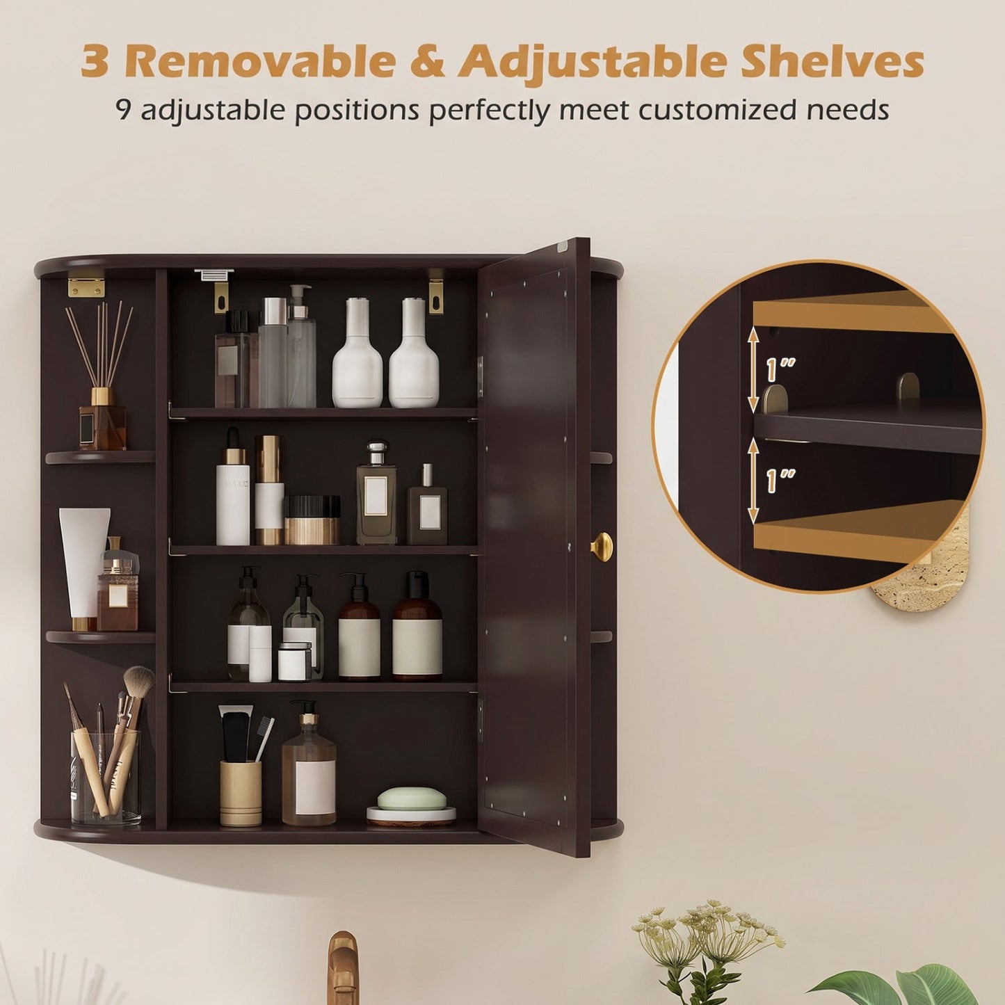 Bathroom wall cabinet with mirror door by DirectDeals, finish, 3 removable adjustable shelves on Tampa Home & Garden Store
