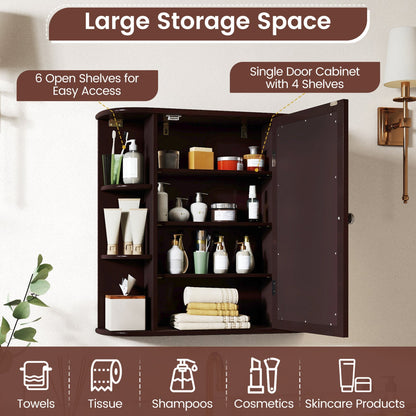 Bathroom Wall Cabinet with Mirror Door by DirectDeals dark brown 6 left shelves 4 shelves Store on Tampa Home & Garden Store