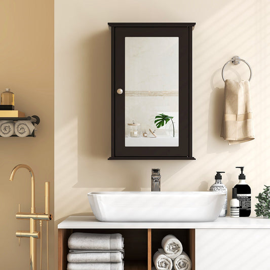 Bathroom Wall Cabinet with Single Mirror Door-Brown - Tampa Home & Garden Store