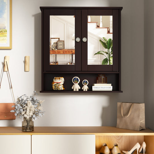 Bathroom Wall Mount Mirror Cabinet Organizer-Brown - Tampa Home & Garden Store