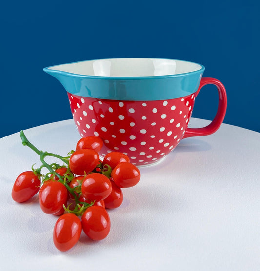 Batter Bowl Mixing Bowl - Red White Blue Dotted Overside Cup - Tampa Home & Garden Store