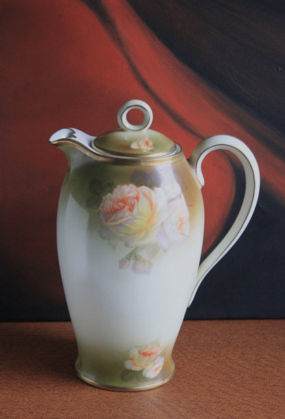 Bavarian Coffee Pot by Schwartzburg with Yellow Roses on Green Background - Tampa Home & Garden Store