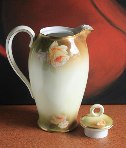 Bavarian Coffee Pot by Schwartzburg with Yellow Roses on Green Background - Tampa Home & Garden Store