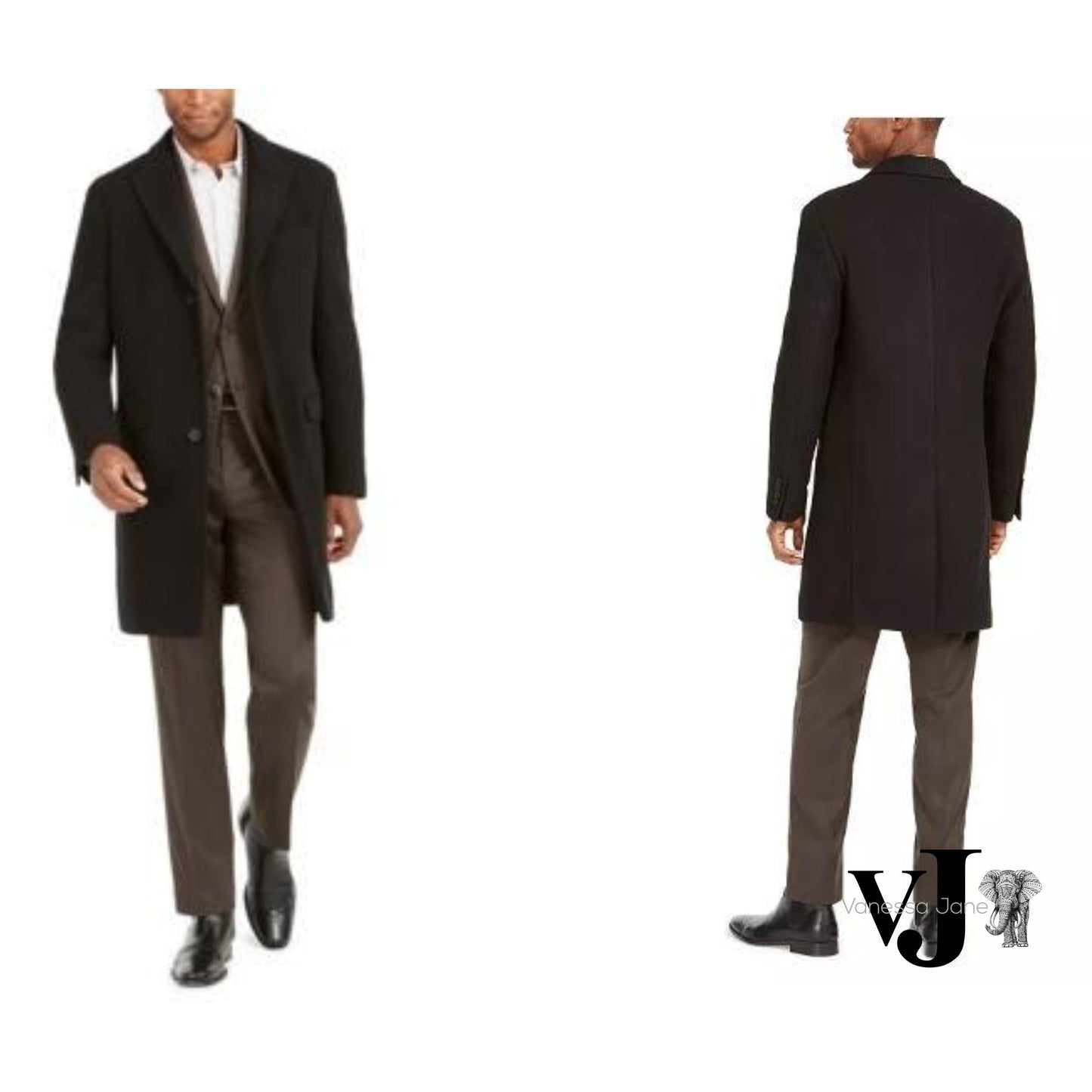 Calvin Klein Mens Malibu Slim Black Overcoat