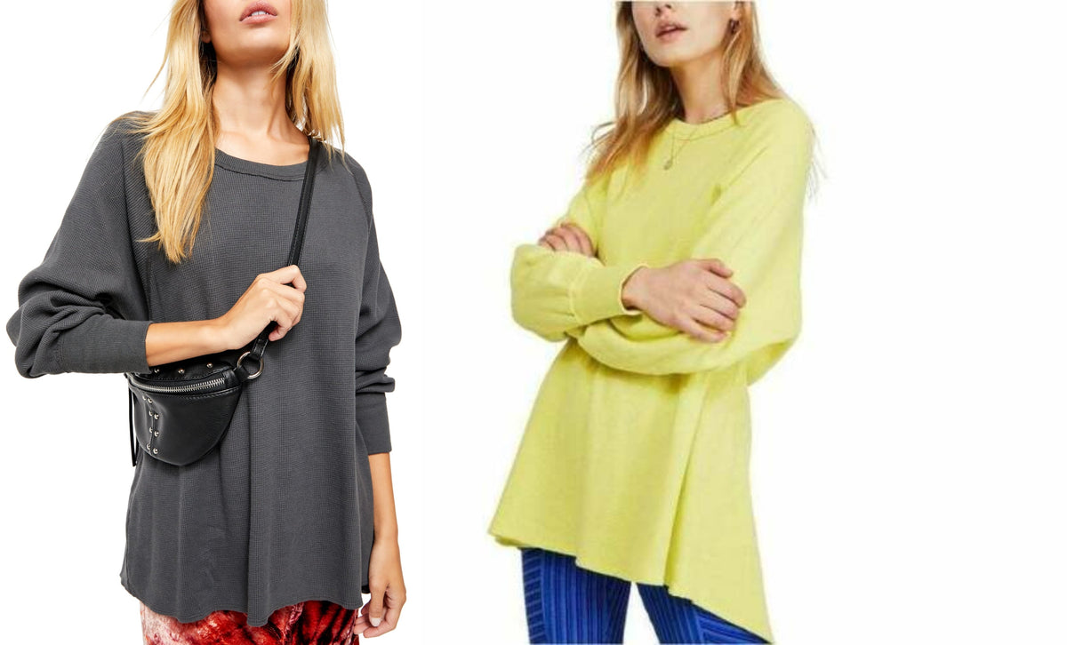 Amelia Split-Back Thermal Top gray and pale yellow, new with tags, shirts on Tampa Home & Garden Store