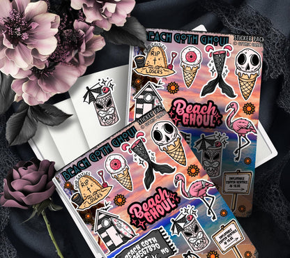 Beach Goth Ghoul Sticker Sheet – Where Spooky Meets Sunny - Perfect for Scrapbooking and Collecting - Tampa Home & Garden Store