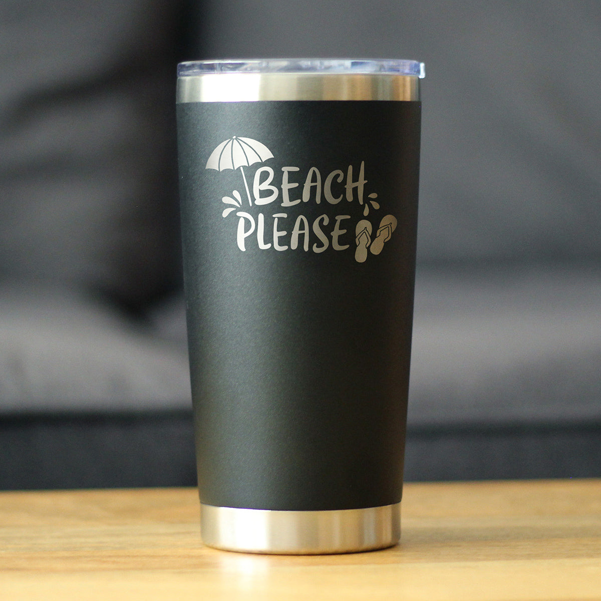 Beach Please - Insulated Coffee Tumbler Cup with Sliding Lid - Stainless Steel Travel Mug - Fun Beach Themed Gifts - Tampa soil911.com