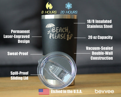 Beach Please - Insulated Coffee Tumbler Cup with Sliding Lid - Stainless Steel Travel Mug - Fun Beach Themed Gifts - Tampa soil911.com