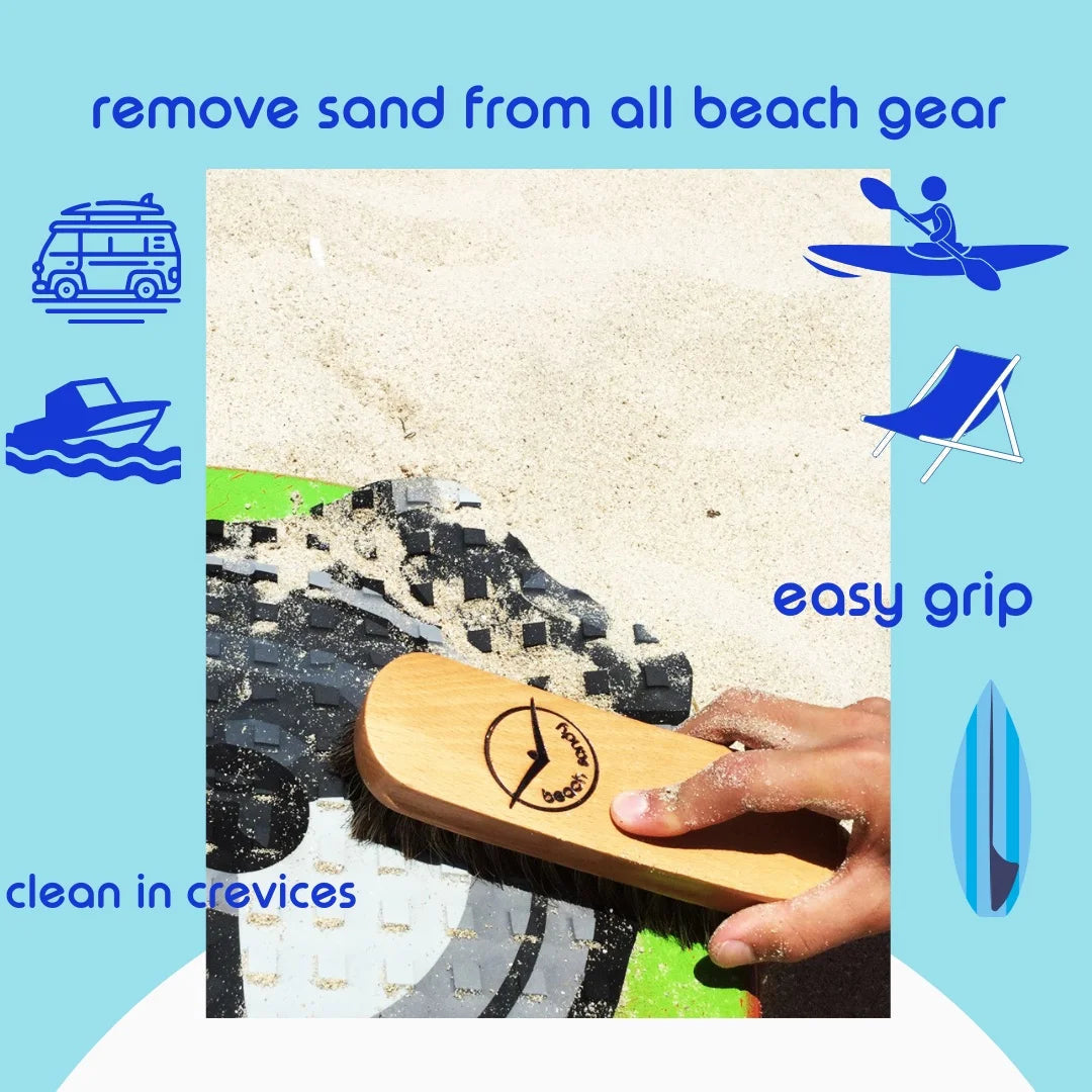 Beach Sandy Brush Kit – Eco-Friendly Sand Remover with Beech Wood Brushes & Microfiber Towel Bag – Portable Beach Accessory for Feet, Gear, & Pets - Tampa Home & Garden Store