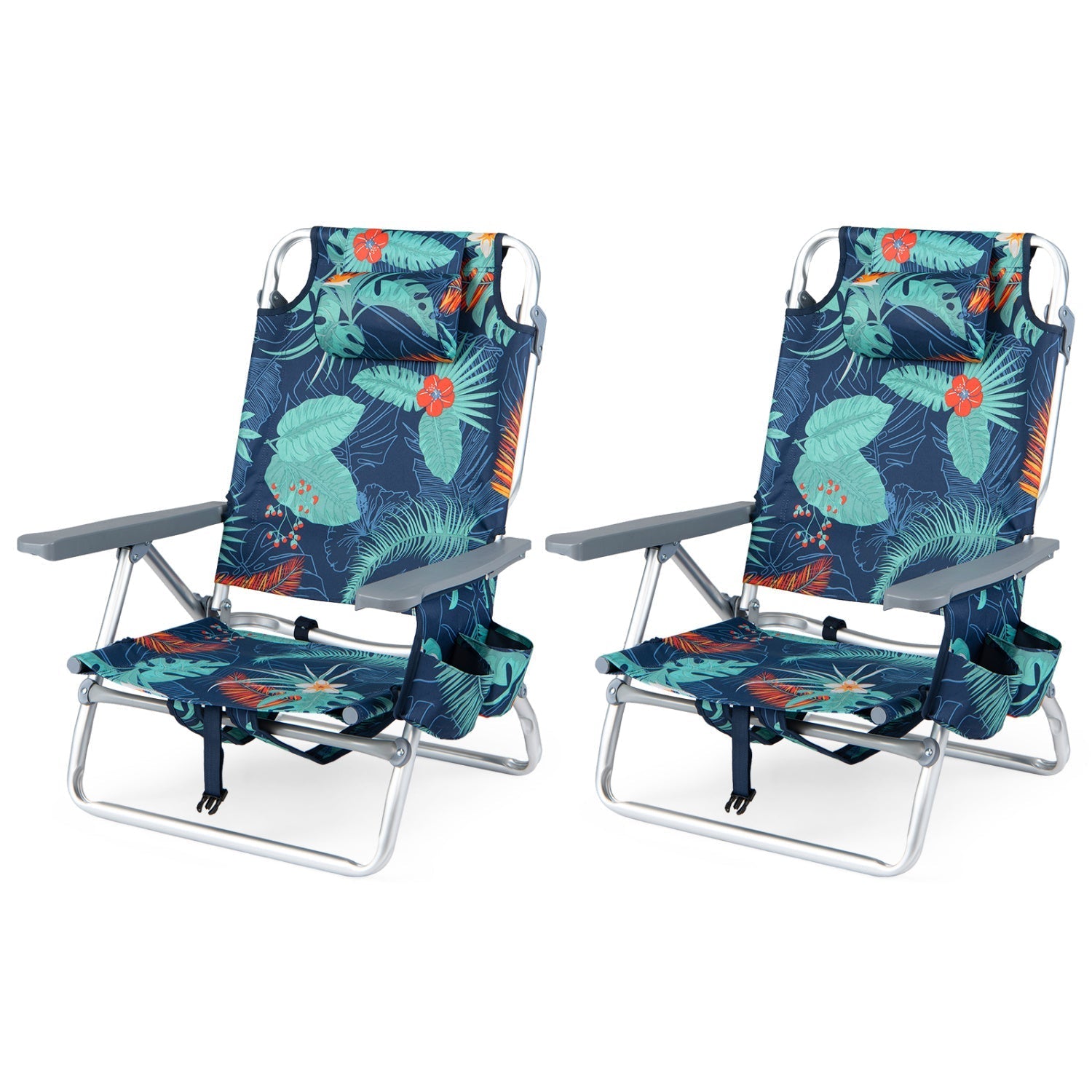 Beach chairs set of 2 folding backpack recliners with 5-position backrests and padded headrests on Tampa Home & Garden Store
