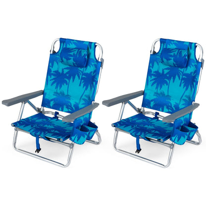 GemGear Beach Chairs Set of 2 portable folding backpack recliners with 5-position backrest on Tampa Home & Garden Store