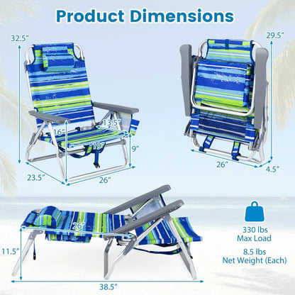 Beach Chairs Set of 2 Folding Backpack Recliners