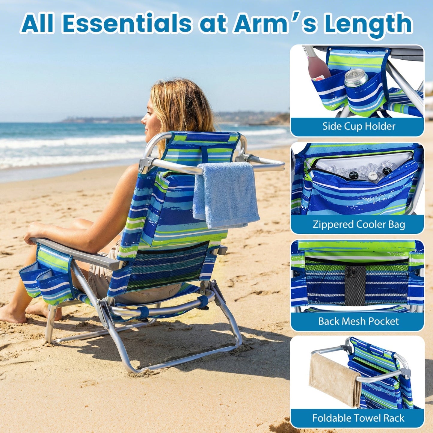 GemGear Beach Chairs: 2 backpack recliners with 5-position backrest and padded headrest on Tampa Home & Garden Store