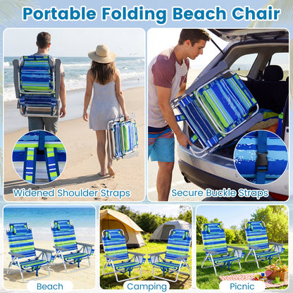 Beach chairs GemGear 2-pack portable folding backpack recliners with striped blue-green pattern on Tampa Home & Garden Store