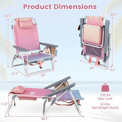 Beach Chairs Set of 2 Folding Backpack Recliners