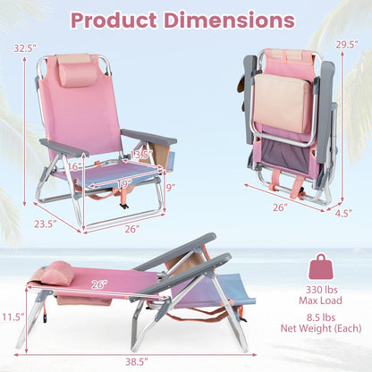 GemGear pink beach chairs set of 2 folding backpack recliners with 5-position backrest on Tampa Home & Garden Store