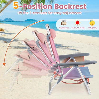 GemGear Beach Chairs Set of 2: pink folding backpack recliners with 5-position backrest on Tampa Home & Garden Store