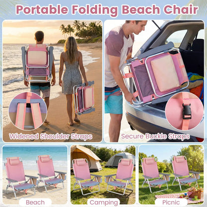 Beach Chairs Set of 2 Folding Backpack Recliners
