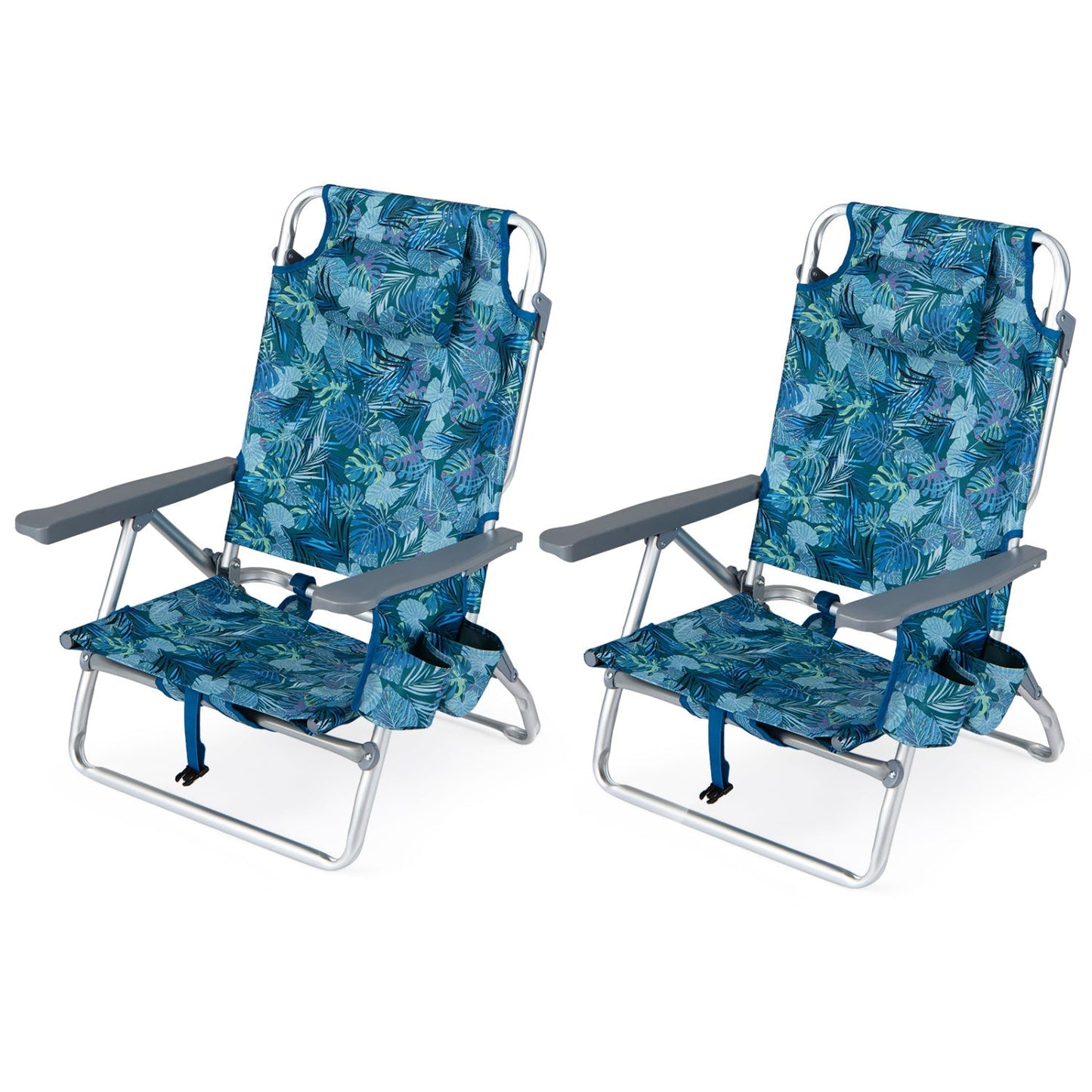 Beach chairs GemGear 2-pack folding recliners 5-position backs padded headrests blue on Tampa Home & Garden Store