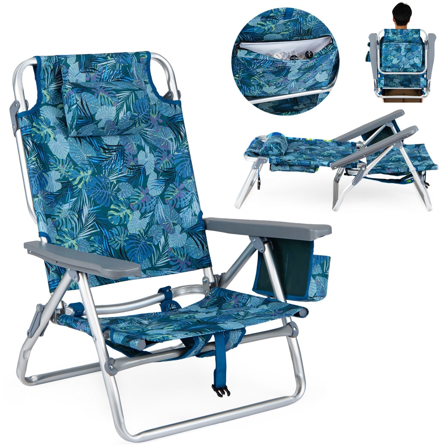 Beach chairs set of 2 GemGear folding backpack recliners with 5-position backrest on Tampa Home & Garden Store