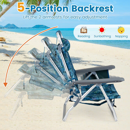 GemGear Beach Chairs set of 2 portable folding backpack recliners with 5-position backrest and padded headrest on Tampa Home & Garden Store