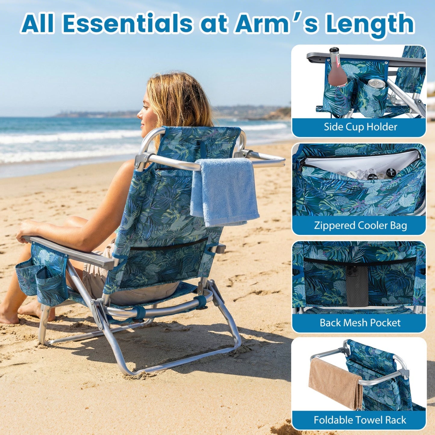 GemGear Beach Chairs 2-pack: portable folding backpack recliners with print, 5-position backrest on Tampa Home & Garden Store