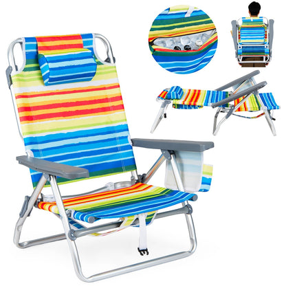 GemGear beach chairs set of 2 portable folding backpack recliners with rainbow striped fabric on Tampa Home & Garden Store