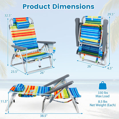 GemGear Beach Chairs set of 2 portable folding backpack recliners with 5-position backrests on Tampa Home & Garden Store